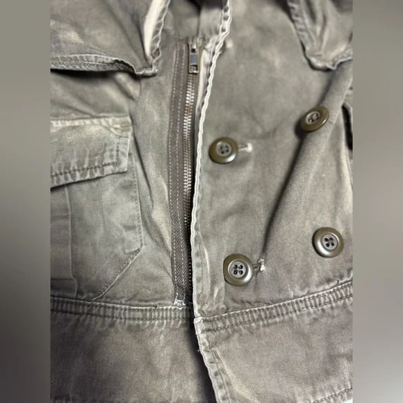 LONDON Jean Olive dyed distressed cropped double breasted utility Jacket size L - Picture 10 of 15